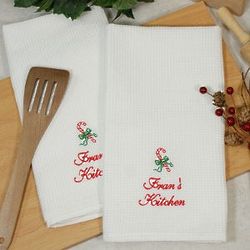 Embroidered Candy Cane Kitchen Towel Set