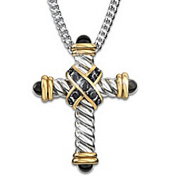 Strength of Faith Sapphire and Onyx Men's Cross Pendant