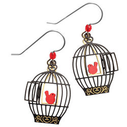 Swinging Red Bird Earrings