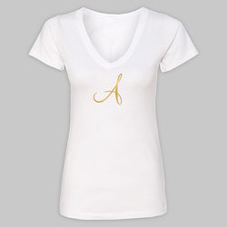 Personalized Initial V-Neck T-Shirt in White