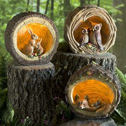 Illuminated Woodland Tree Trunk Animal Garden Statue