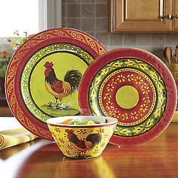 12 Piece Melamine Rooster Dinnerware Set