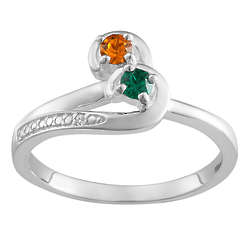 Sterling Silver Couple's Birthstone Ring with Diamond Accent