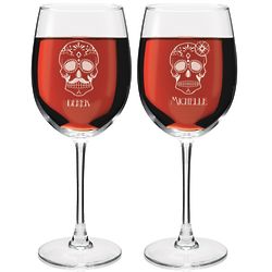 Personalized Sugar Skull His & Hers Wine Glasses