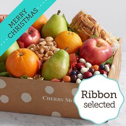 Simply Fresh Fruit & Snacks with Merry Christmas Ribbon
