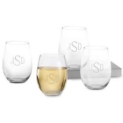 Monogrammed Stemless White Wine Glasses