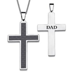 Stainless Steel and Carbon Fiber Large Cross Dad Pendant