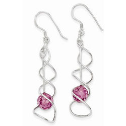 Sterling Silver Pink CZ Ball Fancy Earrings