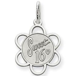 Sweet Sixteen Engraveable Flower Sterling Silver Disc Charm