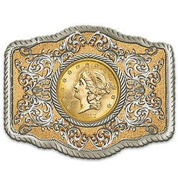 1857 Double Eagle Gold Liberty Replica Coin Belt Buckle
