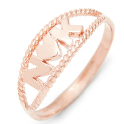 Two Initial Twisted Rope Rose Gold Couple's Ring