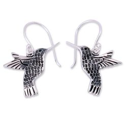 Aztec Hummingbird Silver Dangle Earrings