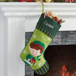 Boy Elf Christmas Family Stocking