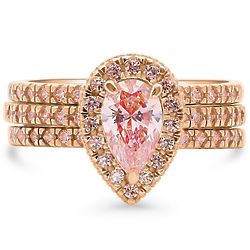 Pink Swarovski Zirconia Pear Cut Halo Engagement Ring Set