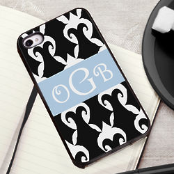 Black and White Damask iPhone Case with Black Trim