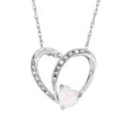 Lab-Created Pink Opal and White Sapphire Heart Pendant in Silver