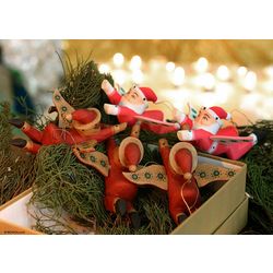 Flying Santa Handmade Wood Ornaments