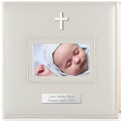 Personalized White 4x6 Photo Album with Silver Cross