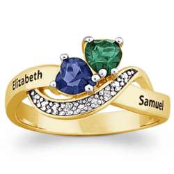 Gold Over Sterling Couple's Hearts Birthstone Name Ring