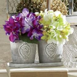 2 Plastic Floral Hydrangeas in Embossed Pots