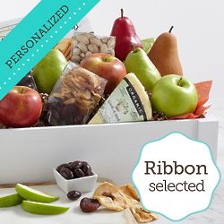 Organic Fruit, Cheese & Snacks Crate with Personalized Ribbon