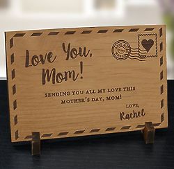 Engraved Love You Mom Wood Postcard