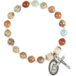 St. Christopher Jasper Beads Stretch Bracelet