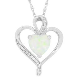 Lab-Created Pink Opal and White Sapphire Heart Necklace in Silver