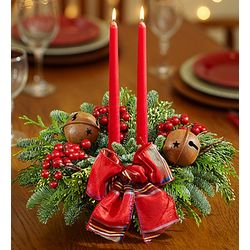 Festive Christmas Fir, Cedar, and Candles Centerpiece
