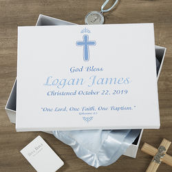 Personalized God Bless Baptism Cross Memory Box