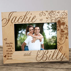 Engraved Couple's Hearts Wood Picture Frame