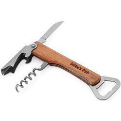 Personalized Rosewood and Steel Bottle Opener and Wine Tool