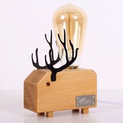 Deer Night Lamp with Tree Filament Edison Bulb
