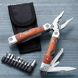 Personalized Multi-Function Pocketknife with Wood Inlaid Handles