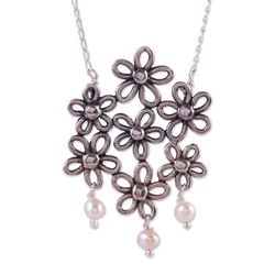 Flowers of My Country Cultured Pearl Pendant Necklace