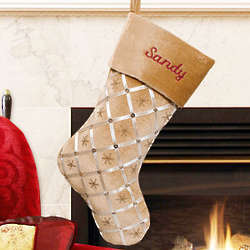 Embroidered Gold Ribbon Christmas Stocking