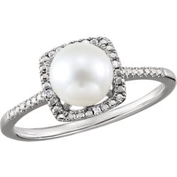 Sterling Silver and Pearl Ring in Square Diamond Setting