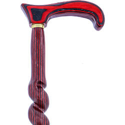 Spiral Rope Derby Handle Walking Cane in Red and Black