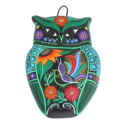 Owl of Flowers Ceramic Wall Sculpture
