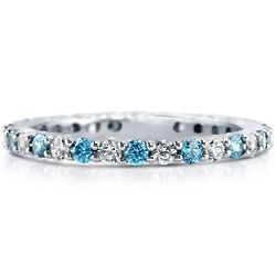Simulated Blue Topaz CZ Sterling Silver Eternity Ring