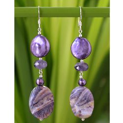 Pearl and Amethyst Wild Purple Dangle Earrings