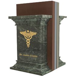 Personalized Green Marble Bookends with Caduceus