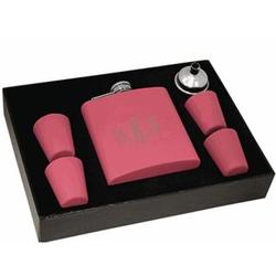 Engraved Script Monogram Pink Flask & Shot Cups Gift Set
