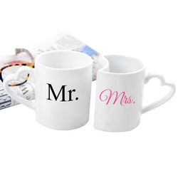 Mr. & Mrs. Coffee Mugs with Heart Handles