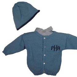 Personalized Baby Cardigan Sweater and Hat Set