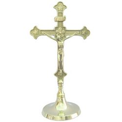 Shiny Brass Round Base Crucifix
