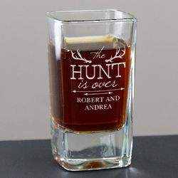 The Hunt Is Over Personalized Wedding Shot Glass