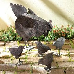 Hen with Chicks Metal Garden Statue