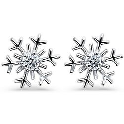 Cubic Zirconia and Sterling Silver Snowflake Stud Earrings