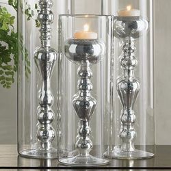 Small Glass Encased Silver Candlestick
